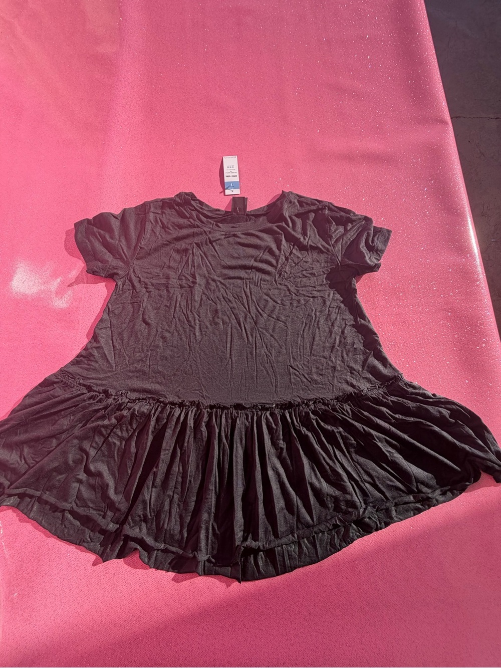 Agnes & Dora Black Short Sleeve Ruffle-Hem Knit Dress